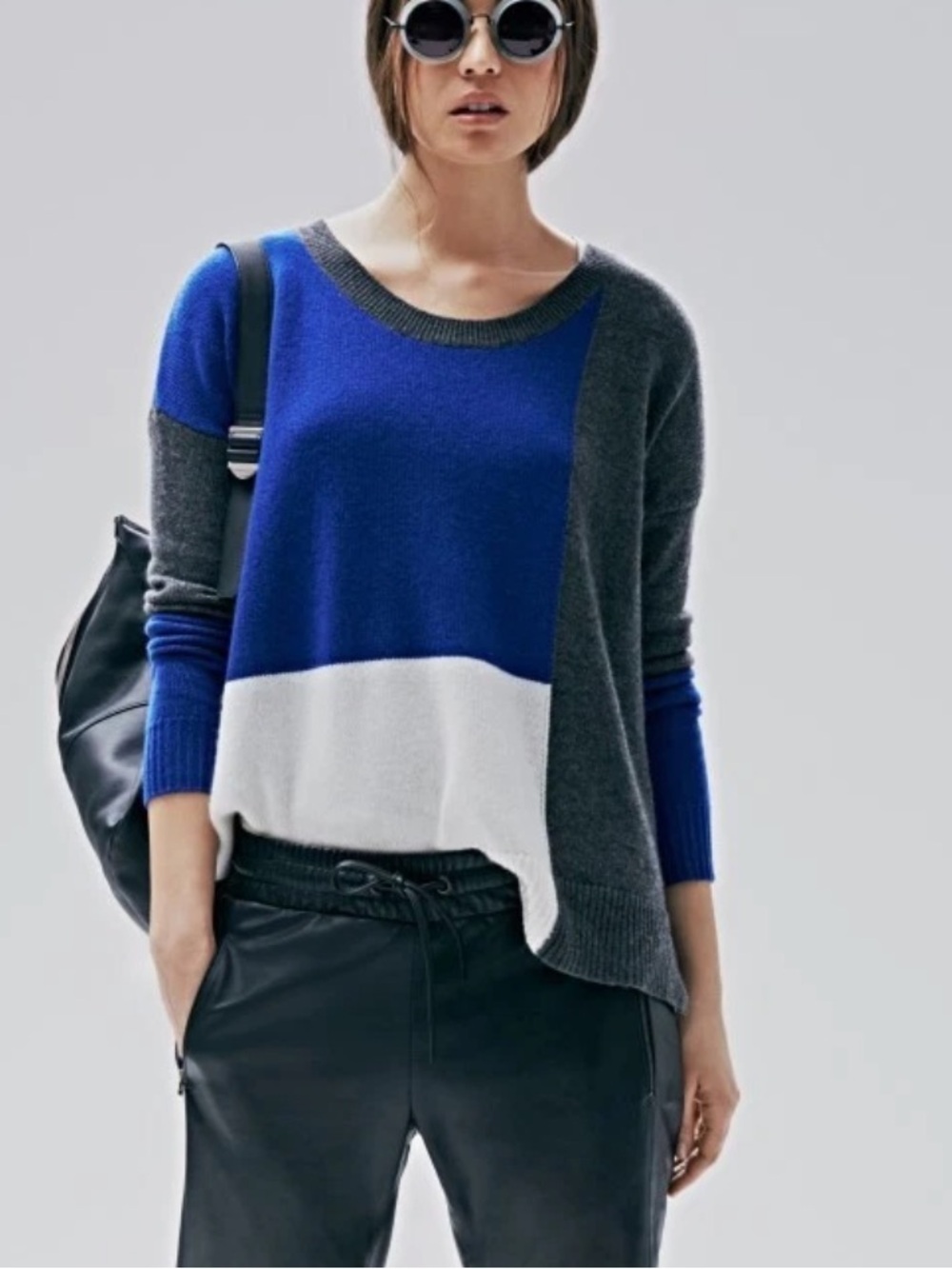 Derek Lam 10 C Athleta Cashmere color block Sweater size medium blue white grey